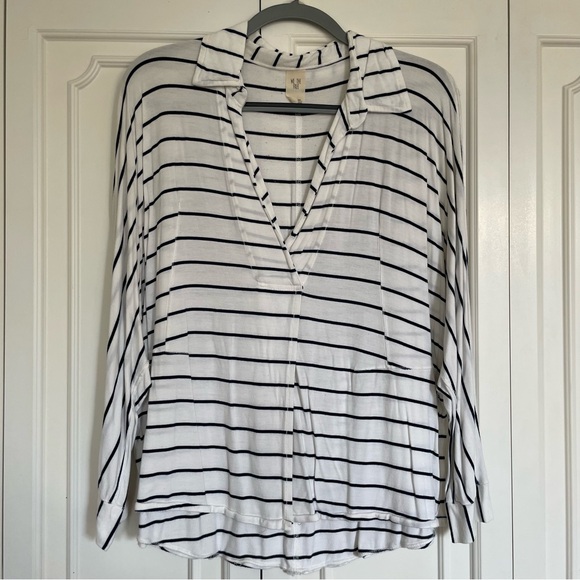 Free People Split Front Striped Shirt - Picture 3 of 5